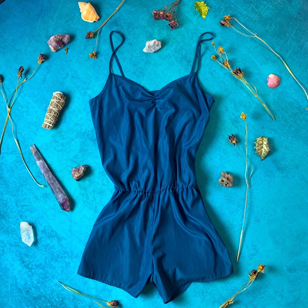 American Apparel NWOT Teal Silk Romper